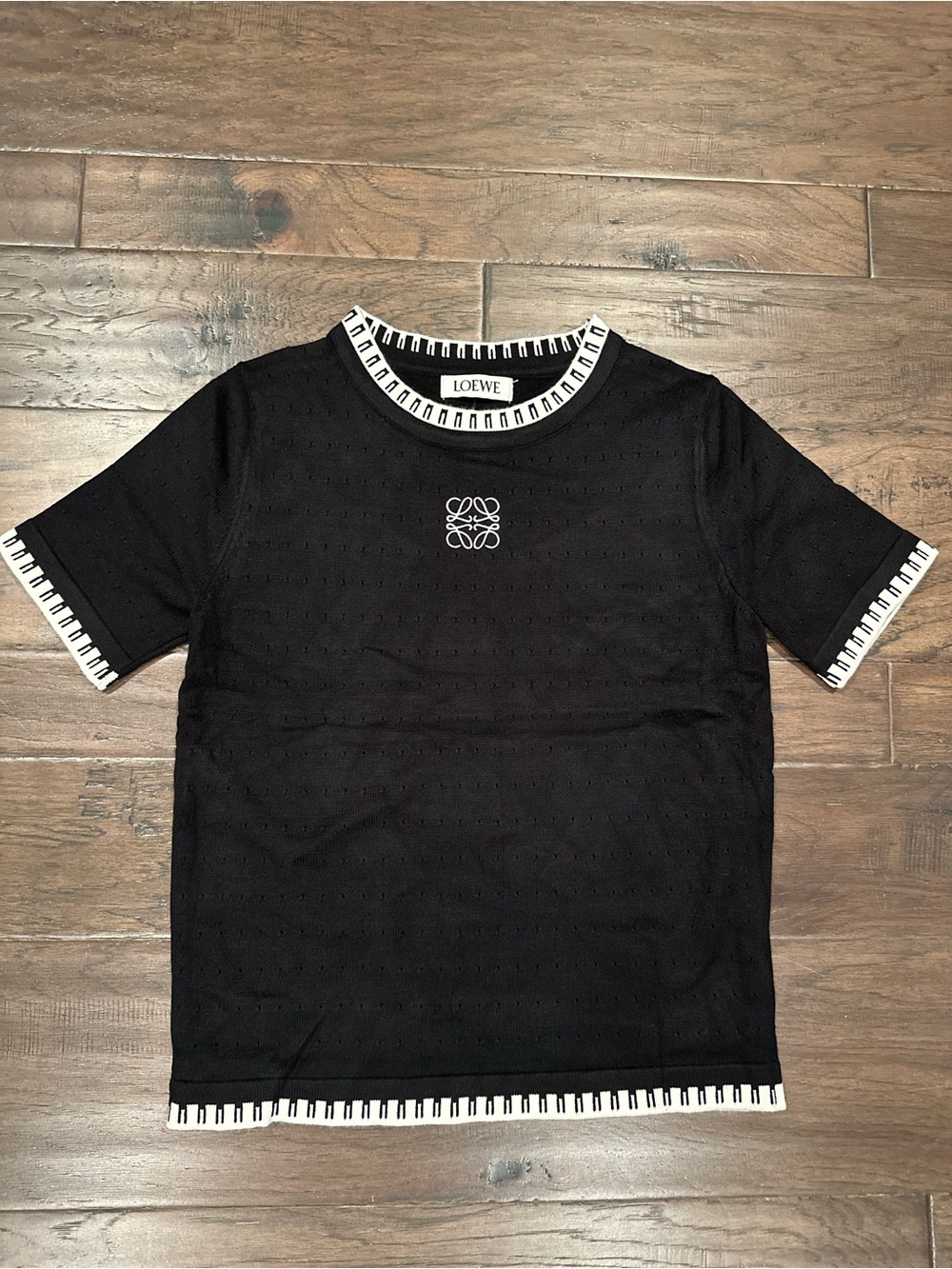 LW Black Short-Sleeve Knit Shirt with White Trim (can fit up to L)